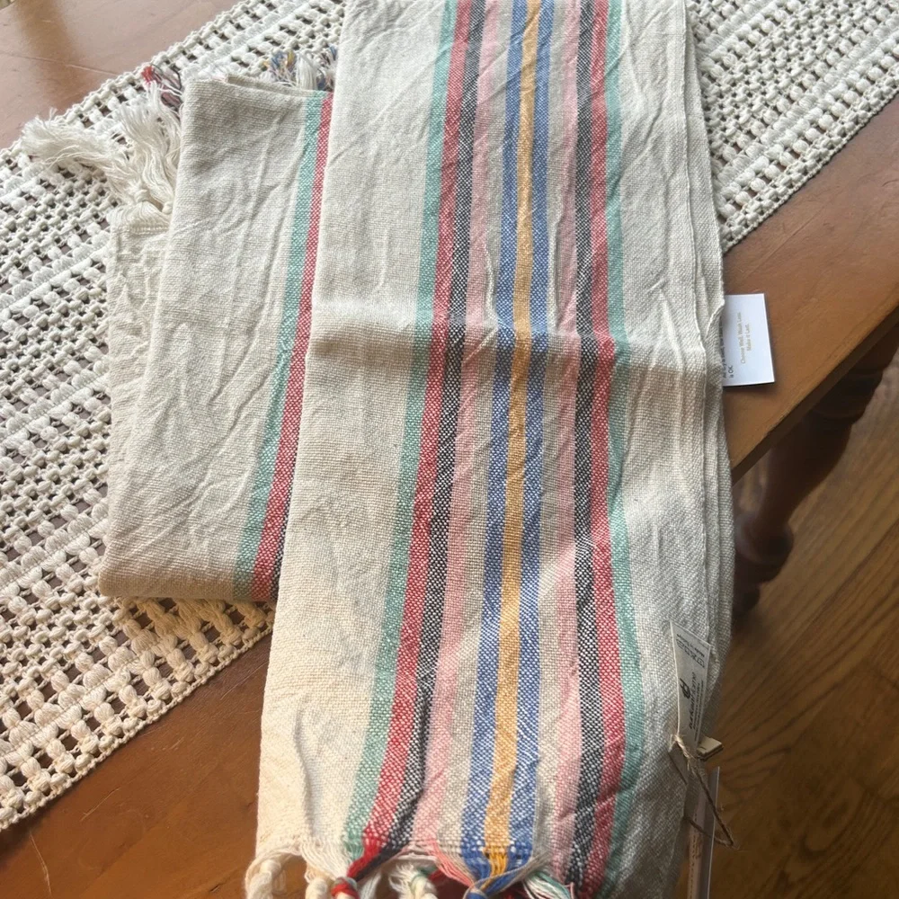 Striped Cotton Hand Towel Hand Tied Tassels Hand Loom Weave Stripes